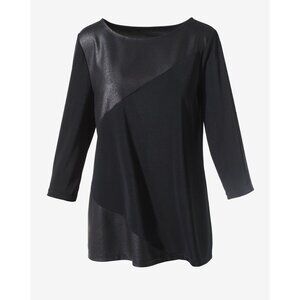 NWT Womens Size 16 Chico's Black Easywear Faux-Leather Blocked Tunic Top NEW